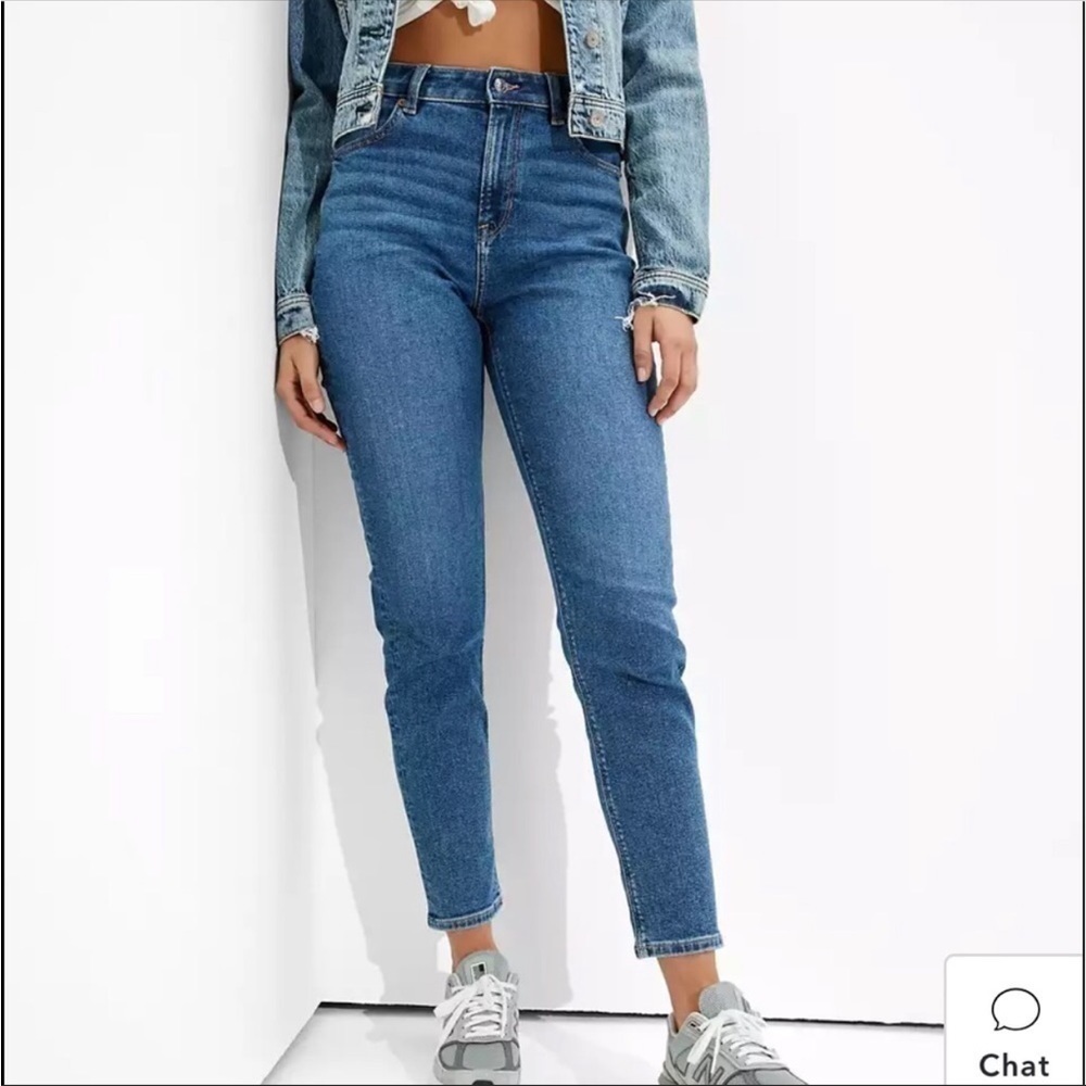 American Eagle High Rise Mom Jeans Stretch Denim Capsule Classic Blue Size 0